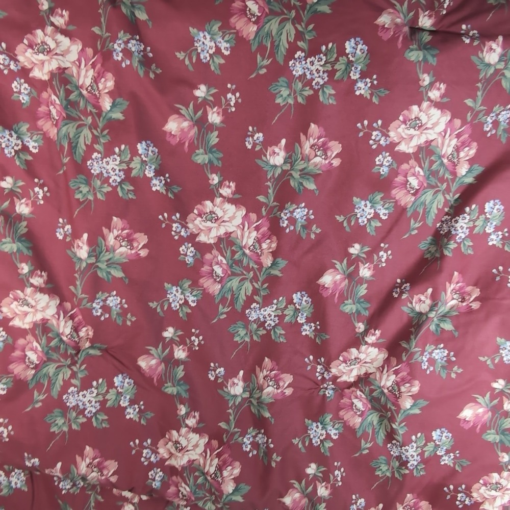 Vintage Lauren Ralph Lauren Comforter King Burgundy Floral Reversible Windowpane
